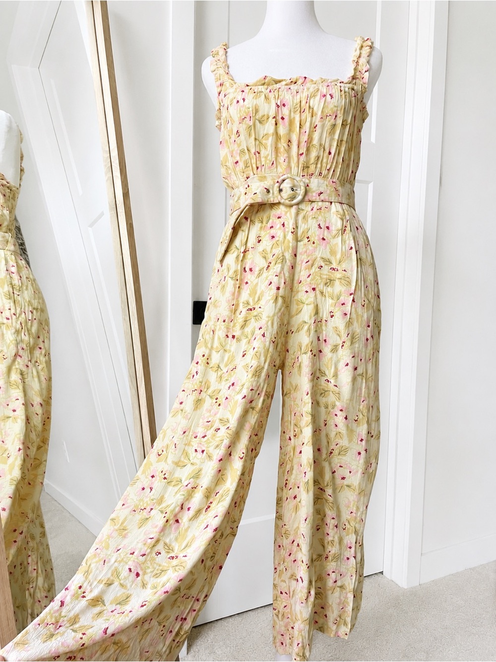 Faithfull the Brand Dolores Yellow Floral Belted Jumpsuit Small